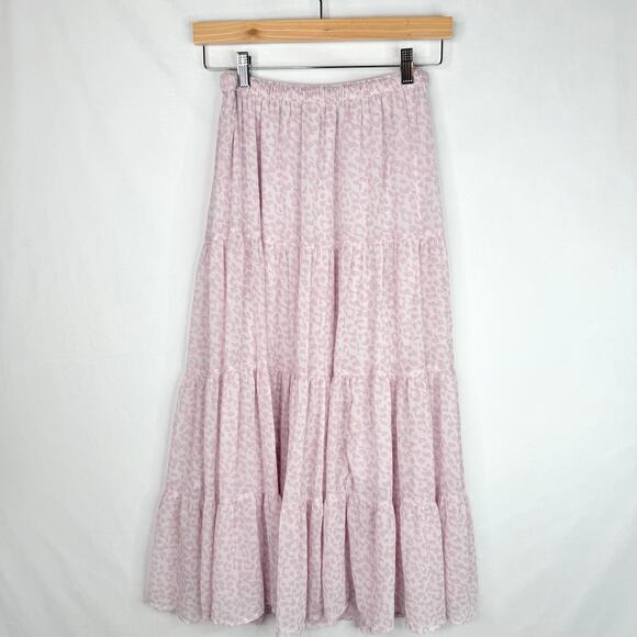 Aerie Pink Leopard Print Tiered Maxi Skirt Small - Picture 3 of 8